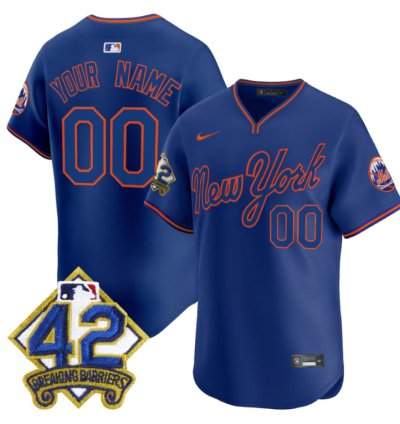 Custom New York Mets Jersey 2025 Jackie Robinson Patch Road Alternate Stitched Royal