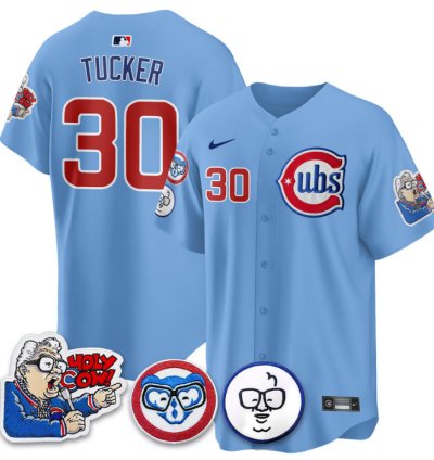 Kyle Tucker Jersey 30 Chicago Cubs Harry Caray Holy Cow Patch Premier Limited Stitched Blue