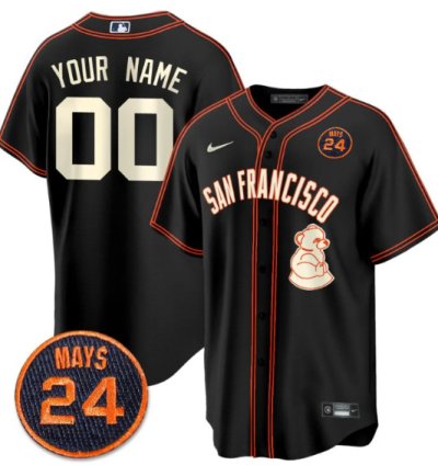 Custom San Francisco Giants Jersey 24 Willie Mays Patch 2024 Vapor Premier Limited Black Limited