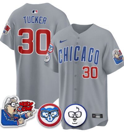 Kyle Tucker Jersey 30 Chicago Cubs Harry Caray Holy Cow Patch Premier Limited Stitched Gray