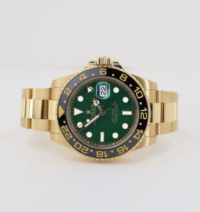 Rolex Gmt-master Ii 18k Yellow Gold Black Bezel Green Dial Oyster Band