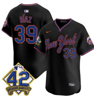 Edwin Díaz Jersey 39 New York Mets 2025 Jackie Robinson Patch Road Alternate Stitched Black
