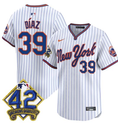 Edwin Díaz Jersey 39 New York Mets 2025 Jackie Robinson Patch Road Alternate Stitched Pinstripe