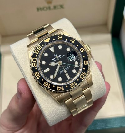 Rolex Gmt-master Ii 2018 Yellow Gold Gmt-master Ii Black Dial Discontinued Unworn Box And Papers 116718ln