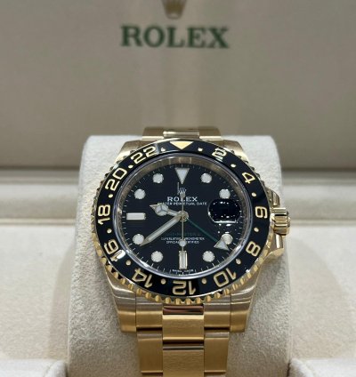 Rolex Gmt-master Ii 2018 Yellow Gold Gmt-master Ii Black Dial Discontinued Unworn Box And Papers 116718ln