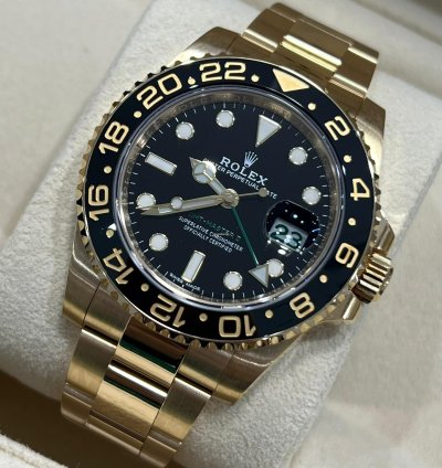 Rolex Gmt-master Ii 2018 Yellow Gold Gmt-master Ii Black Dial Discontinued Unworn Box And Papers 116718ln