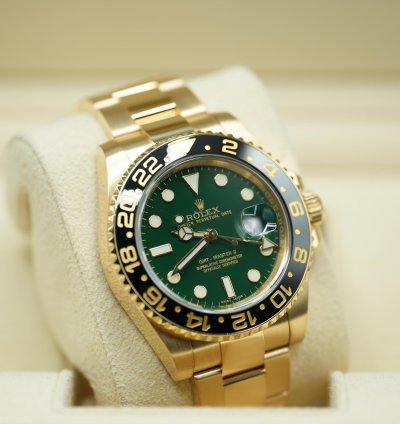 Rolex Gmt-master Ii 2018 Yellow Gold Gmt-master Ii Green Dial Discontinued Unworn Box And Papers 116718ln