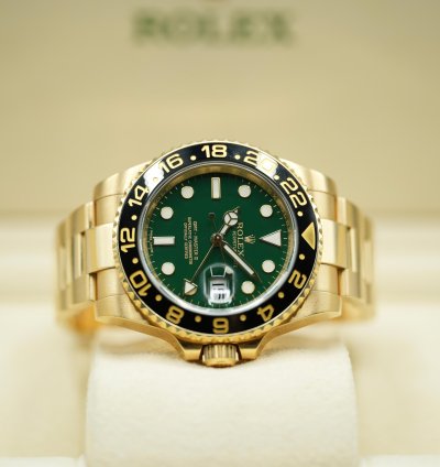 Rolex Gmt-master Ii 2018 Yellow Gold Gmt-master Ii Green Dial Discontinued Unworn Box And Papers 116718ln