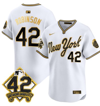 Jackie Robinson Jersey 42 New York Mets 2025 Road Alternate Stitched White Gold