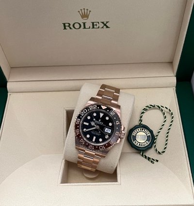 Rolex Gmt-master Ii 2021 Rose Gold Gmt-master Ii Root Beer Unworn 126715chnr Box And Papers