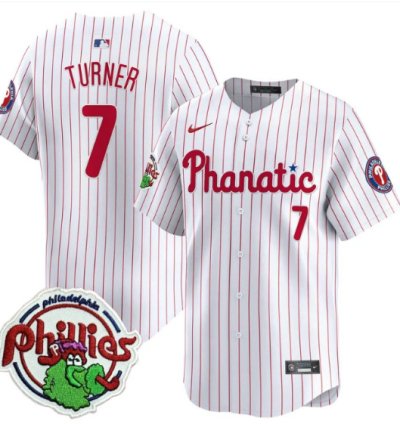 Trea Turner Jersey 7 Phillies Phanatic Patch Vapor Premier Limited Stitched White Pinstripe
