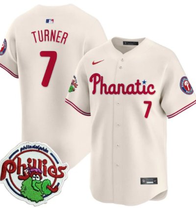Trea Turner Jersey 7 Phillies Phanatic Patch Vapor Premier Limited Stitched Cream