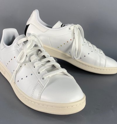 Adidas Stella Mccartney White Multi Color Leather Stars Lace-up Low Top Sneakers