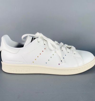 Adidas Stella Mccartney White Multi Color Leather Stars Lace-up Low Top Sneakers