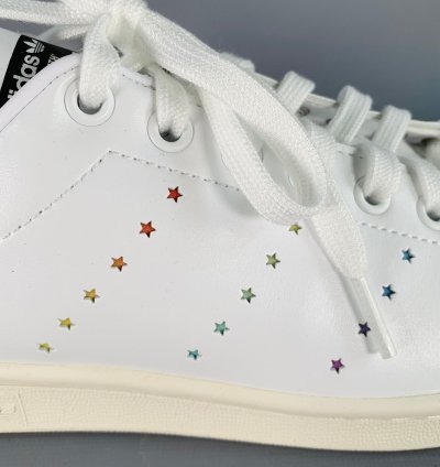 Adidas Stella Mccartney White Multi Color Leather Stars Lace-up Low Top Sneakers