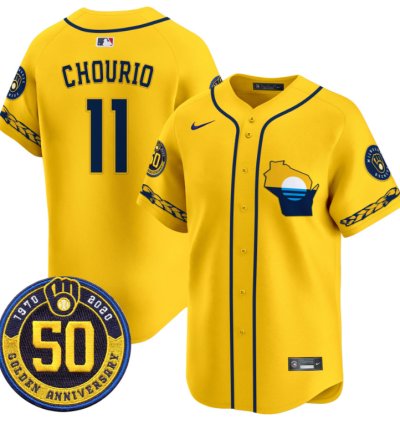 Jackson Chourio Jersey 11 Milwaukee Brewers Golden 50th Anniversary Patch Stitched Gold