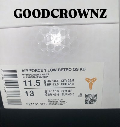 Kobe Air Force 1 Qs Lakers Sz 11 5