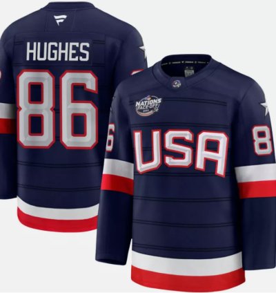 Mens Jack Hughes Jersey 86 Usa Navy 2025 4 Nations Face-off Stitched