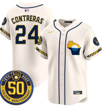 William Contreras Jersey 24 Milwaukee Brewers Golden 50th Anniversary Patch Stitched Cream
