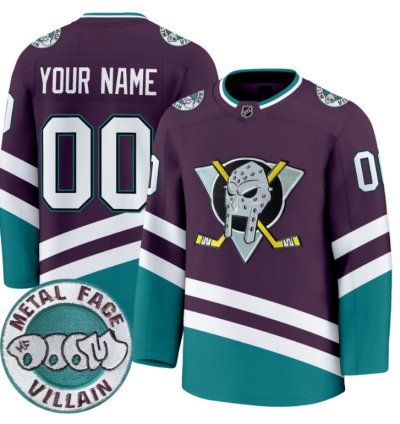 Men Custom Anaheim Ducks Jersey Mf Doom Metal Face Villain Patch Stitched