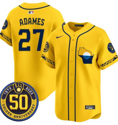 Willy Adames Jersey 27 Milwaukee Brewers Golden 50th Anniversary Patch Stitched Gold