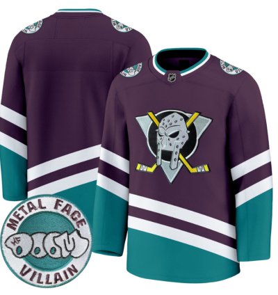 Men Team Jersey Anaheim Ducks Mf Doom Metal Face Villain Patch Stitched