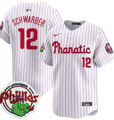 Kyle Schwarber Jersey 12 Phillies Phanatic Patch Vapor Premier Limited Stitched White Pinstripe