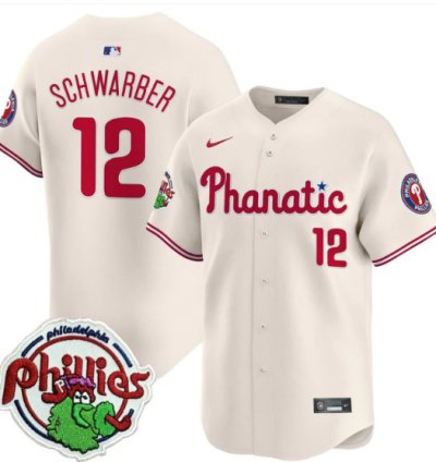 Kyle Schwarber Jersey 12 Phillies Phanatic Patch Vapor Premier Limited Stitched Cream