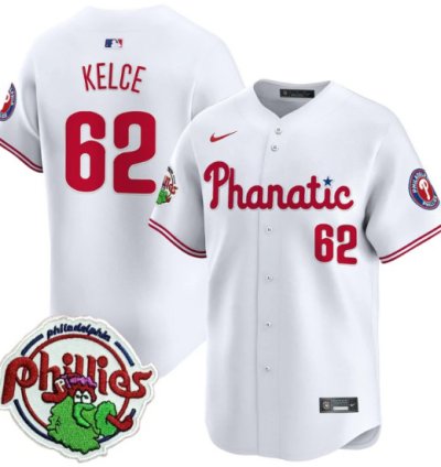 Jason Kelce Jersey 62 Phillies Phanatic Patch Vapor Premier Limited Stitched White