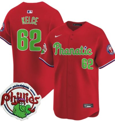 Jason Kelce Jersey 62 Phillies Phanatic Patch Vapor Premier Limited Stitched Red