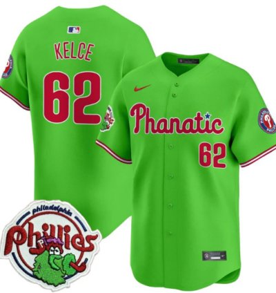 Jason Kelce Jersey 62 Phillies Phanatic Patch Vapor Premier Limited Stitched Green