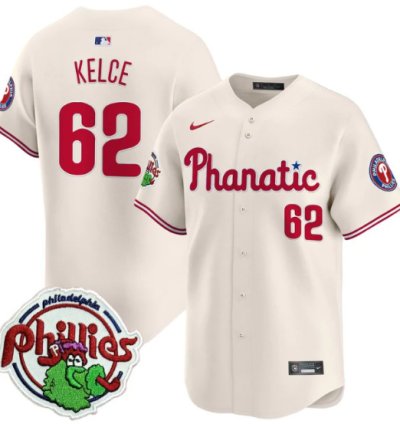 Jason Kelce Jersey 62 Phillies Phanatic Patch Vapor Premier Limited Stitched Cream