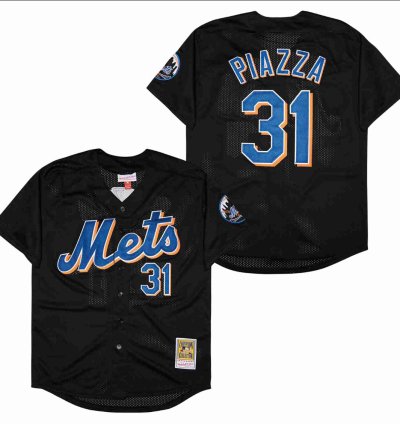 New York Mets 31 Mike Piazza Jersey Stitched Black