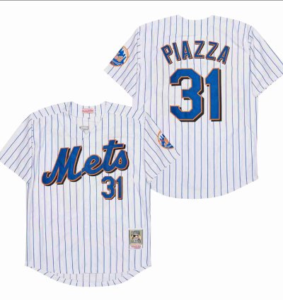 New York Mets 31 Mike Piazza Jersey Stitched White Pinstrap