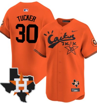 Kyle Tucker 30 Houston Astros Cactus Jack Houston Patch Orange Limited Jersey