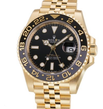 Rolex Gmt-master Ii 40mm 18k Yellow Gold Ceramic Bezel Black Dial Jubilee Bracelet