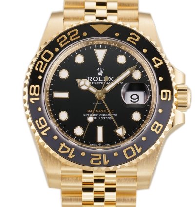 Rolex Gmt-master Ii 40mm 18k Yellow Gold Ceramic Bezel Black Dial Jubilee Bracelet