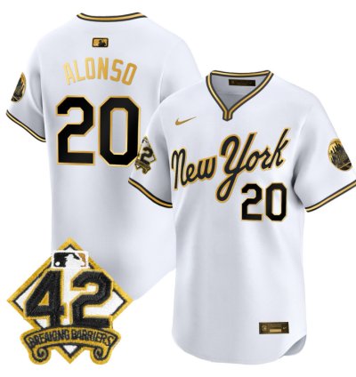 Pete Alonso Jersey 20 New York Mets 2025 Jackie Robinson Patch Road Alternate Stitched White Gold