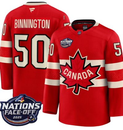 Mens Jordan Binnington Jersey 50 Red 2025 4 Nations Face-off Stitched