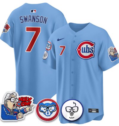 Dansby Swanson Jersey 7 Chicago Cubs Harry Caray Holy Cow Patch Premier Limited Stitched Blue