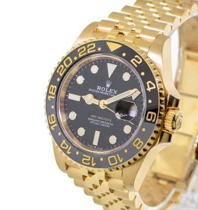 Rolex Gmt-master Ii 40mm Yellow Gold Black Dial Black Grey Bezel 126718grnr