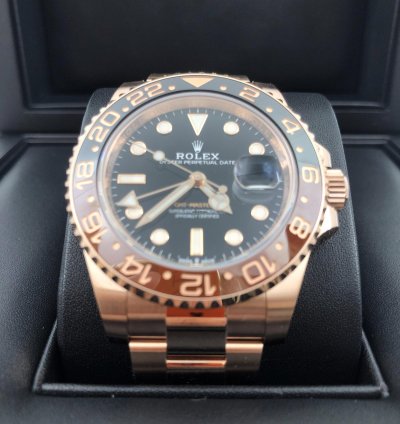 Rolex Gmt-master Ii Basel One Gmt-master Ii 126715chnr Black Dial Rootbeer Full Rose Gold