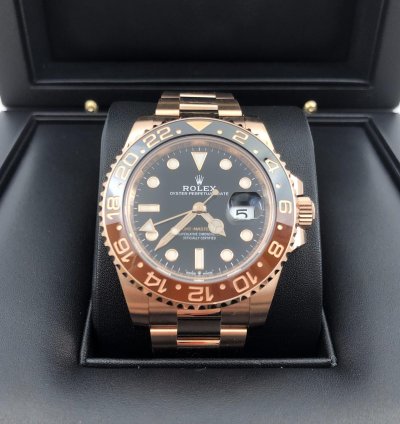 Rolex Gmt-master Ii Basel One Gmt-master Ii 126715chnr Black Dial Rootbeer Full Rose Gold
