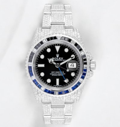 Rolex Gmt-master Ii Batman Diamond Set With Custom Black Blue Bezel 116710blnr - Iced Out