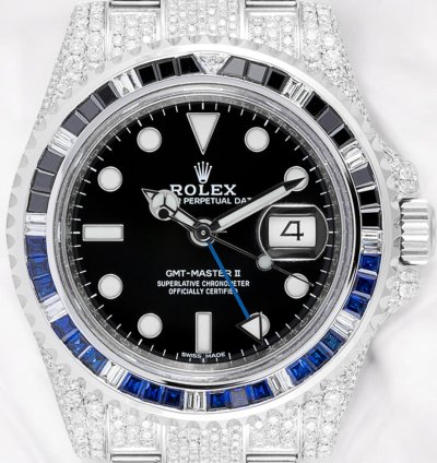 Rolex Gmt-master Ii Batman Diamond Set With Custom Black Blue Bezel 116710blnr - Iced Out
