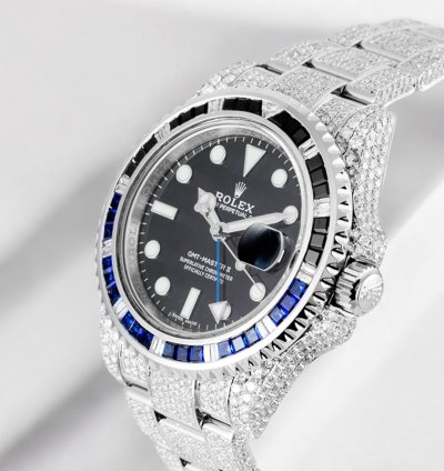 Rolex Gmt-master Ii Batman Diamond Set With Custom Black Blue Bezel 116710blnr - Iced Out
