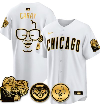 Harry Caray Jersey Chicago Cubs Harry Caray Holy Cow Patch Premier Limited Stitched White Gold