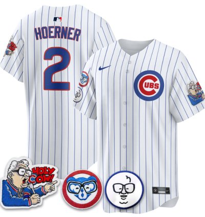 Nico Hoerner Jersey 2 Chicago Cubs Harry Caray Holy Cow Patch Premier Limited Stitched White