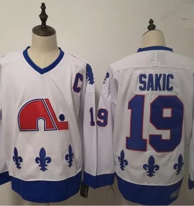 Mens Vintage Joe Sakic Jersey 19 Quebec Nordiques Stitched White