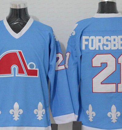 Mens Vintage Peter Forsberg Jersey 21 Quebec Nordiques Light Blue